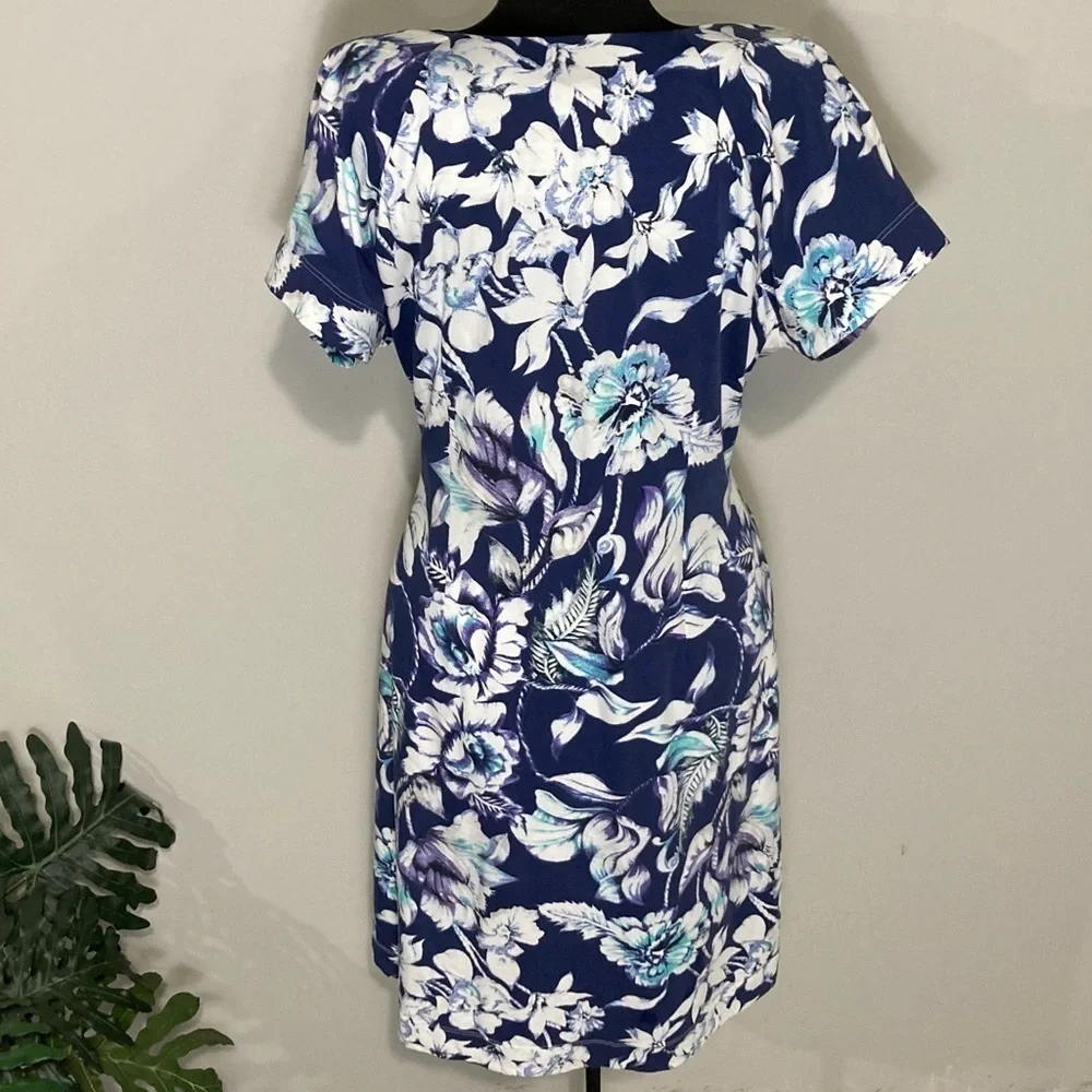 Soft Surroundings Women's Blue Floral Shapely Anywhere Faux Wrap Dress M